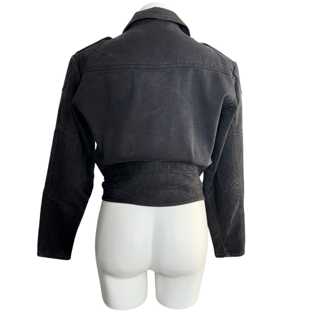 Cooper Sportswear Vintage Cropped Denim Moto Jean Jacket Black Gray Motorcycle S - Picture 3 of 16